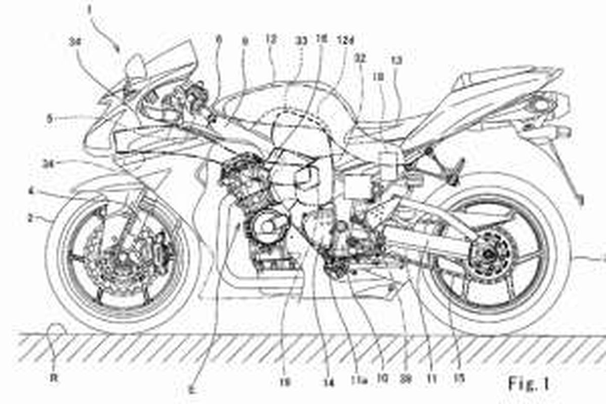 Gambar paten Kawasaki R2 bermesin 600 cc supercharged.