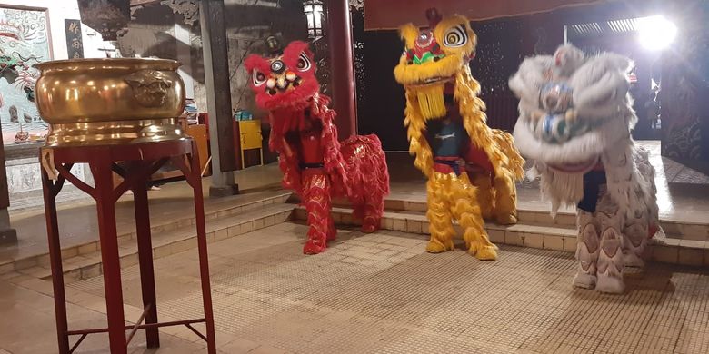 Lion dance performance in a temple in Soditan village, Lasem in Rembang on Monday, Jan. 31, 2022. 