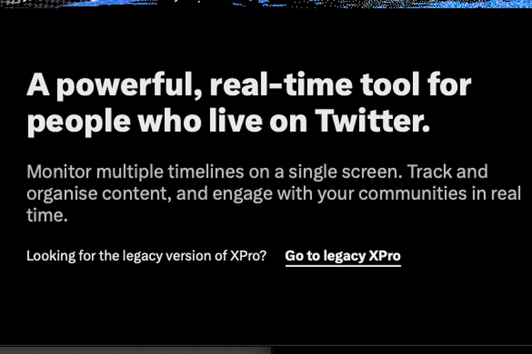 Di bagian bawah laman TweetDeck yang baru terdapat halaman hyperlink yang mengarahkan pengguna mengunjungi laman XPro versi lama