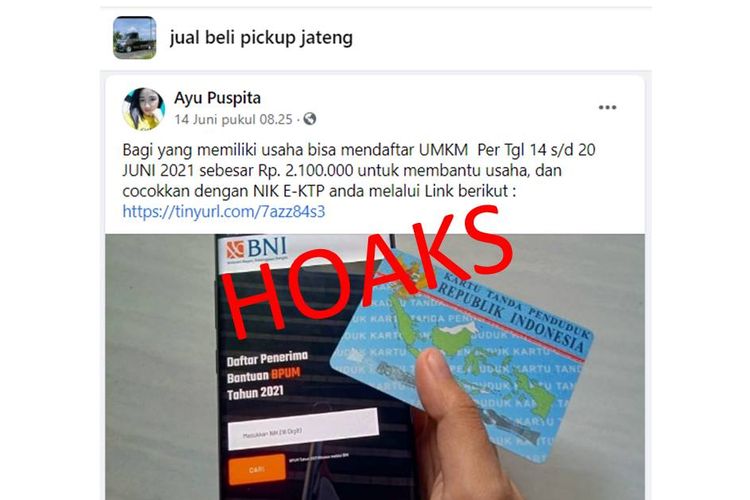 Tangkapan layar hoaks tentang BPUM Rp 2,1 juta