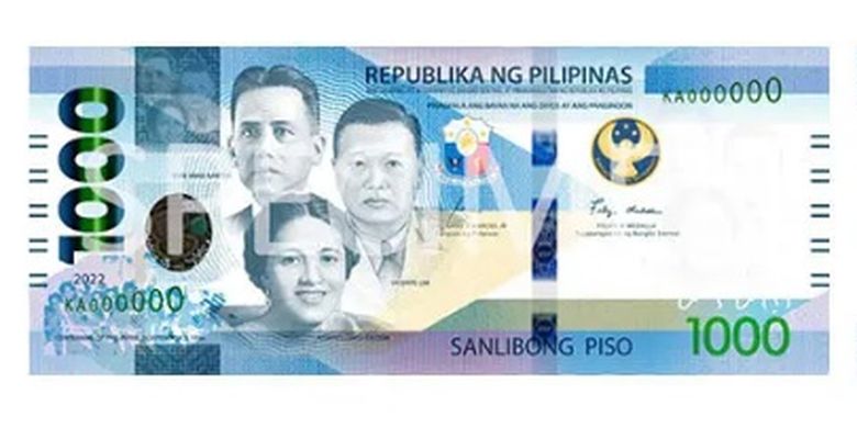 Contoh mata uang Filipina 1.000 peso.