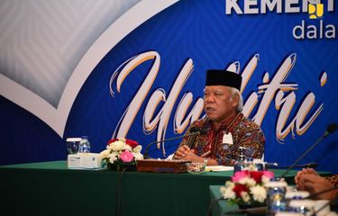 Menteri PUPR, Basuki Hadimuljono dalam acara Halal bi Halal Hari Raya Idul Fitri 1443 H Kementerian PUPR, Rabu (5/11/2022).