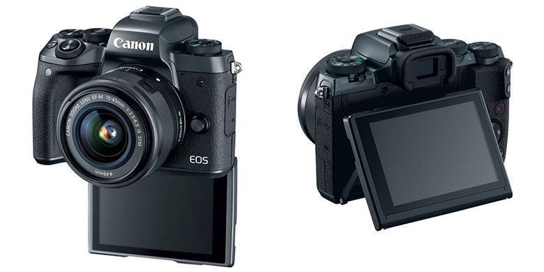 Layar LCD Canon EOS M5 dapat ditekuk ke arah atas dan bawah