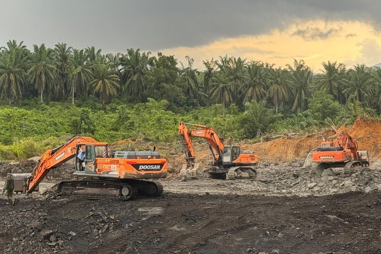 Alat berat digunakan untuk menambang batu bara ilegal di Cagar Alam Teluk Adang, Kalimantan Timur.