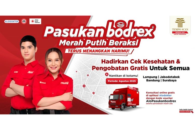 Pasukan bodrex Merah Putih Beraksi Hadir Lagi, Ini Jadwal Cek Kesehatan dan Pengobatan Gratis di 5 Kota