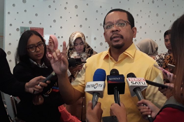 Direktur Eksekutif Indo Barometer, M Qodari di Hotel Harris, Jakarta Selatan, Sabtu (13/4/2019).