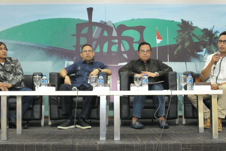 Empat narasumber dalam diskusi  Empat Pilar MPR, di Media Center, Komplek Gedung MPR/DPR/DPD RI, di Jakarta, Jumat (26/7/2019)