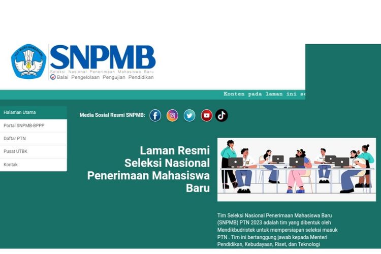 laman SNPMB 2023, memuat syarat, jadwal, cara pilih prodi, daftar PTN untuk SNBT dan SNBP 2023.
