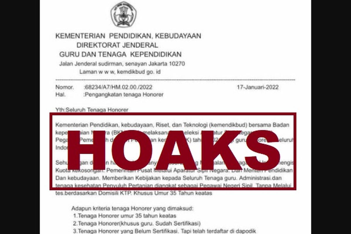 Beredar surat pengangkatan tenaga honorer menjadi ASN tanpa tes. BKN mengatakan bahwa surat itu hoaks.