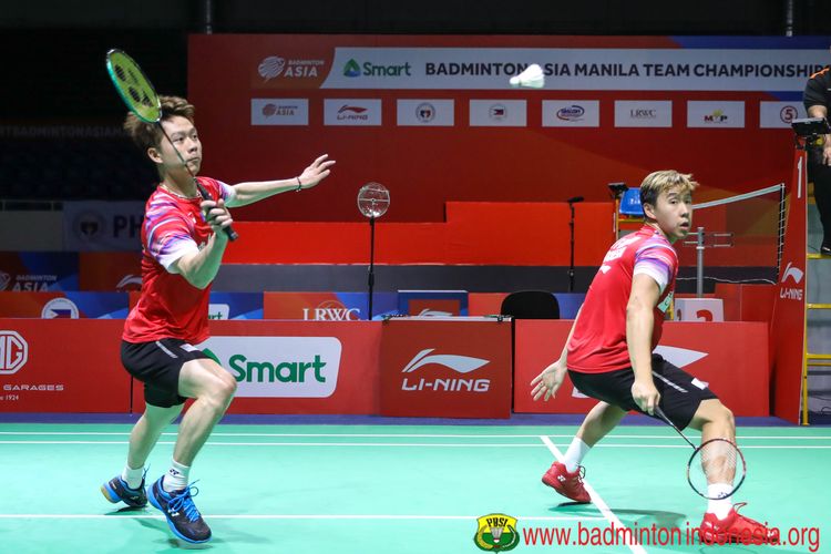 Marcus Fernaldi Gideon/Kevin Sanjaya Sukamuljo di laga semifinal Kejuaraan Beregu Asia 2020 melawan India di Stadion Rizal Memorial, Filipina, Minggu (16/2/2020).