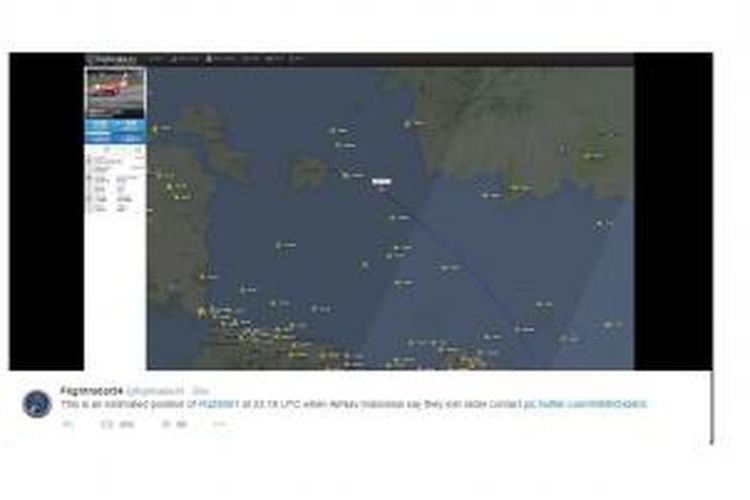 Prakiraan posisi Air Asia QZ 8501 hilang kontak menurut FlightRadar24.