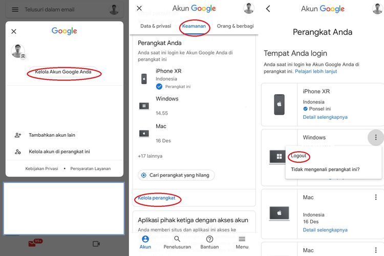 Ilustrasi cara logout akun Gmail di HP lain.