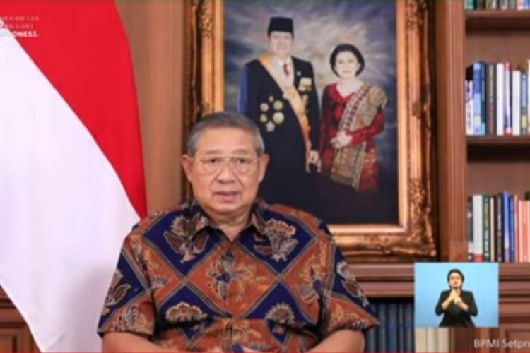 Presiden ke-6 Republik Indonesia Susilo Bambang Yudhoyono (SBY) menyampaikan pesan kemerdekaan secara virtual dalam rangka HUT ke-76 RI pada Selasa (17/8/2021).