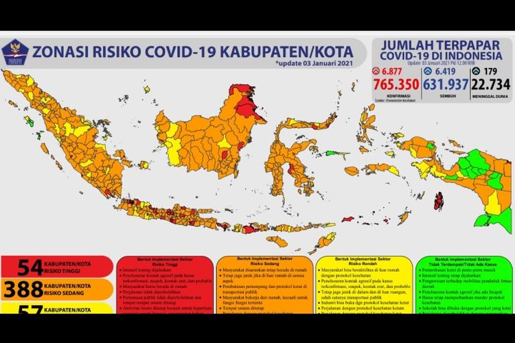 Peta sebaran zona Covid-19 di Indonesia per 3 Januari 2021