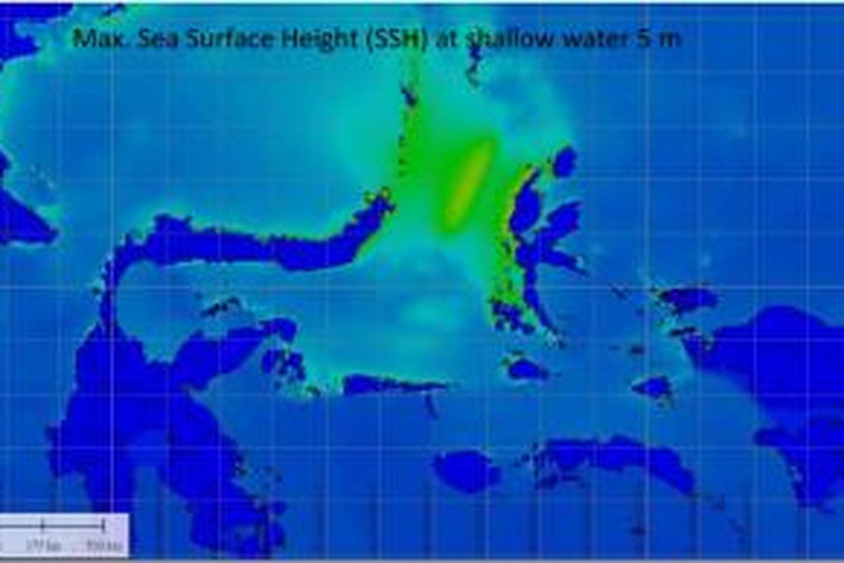 Prediksi para ahli, dengan gempa magnitudo 8,1, wilayah Sulawesi Utara, Maluku, dan sekitarnya berpotensi dihantam tsunami dengan ketinggian mencapai 5 meter.