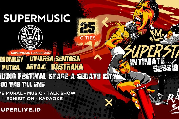 Setelah berkeliling di beberapa kota, Supermusic Superstar Intimate Session 2024 akhirnya menyambangi Jakarta. Acara ini akan diselenggarakan di Gading Festival Stage A Sedayu City, Jakarta Timur, pada 3 Maret 2024.