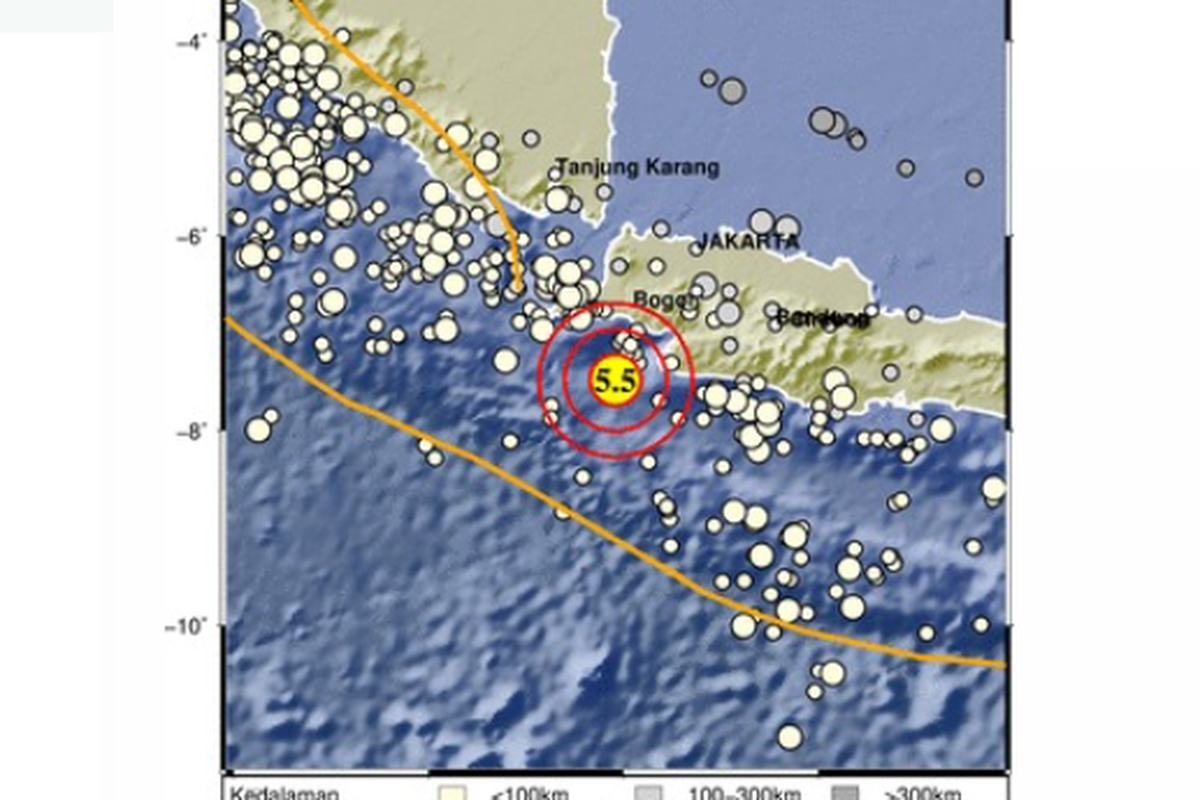 Gempa bumi berkekuatan magnitudo 5,5 mengguncang Kabupaten Bayah, Banten dan sekitarnya pada Jumat (4/2/2022) pukul 17.10.45 WIB.