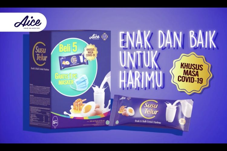 Setiap pembelian lima (5) Aice Susu Telur akan mendapat gratis satu (1) buah masker 