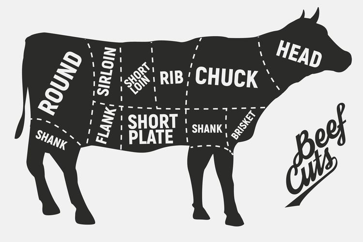 Ilustrasi grafik potongan daging sapi. 