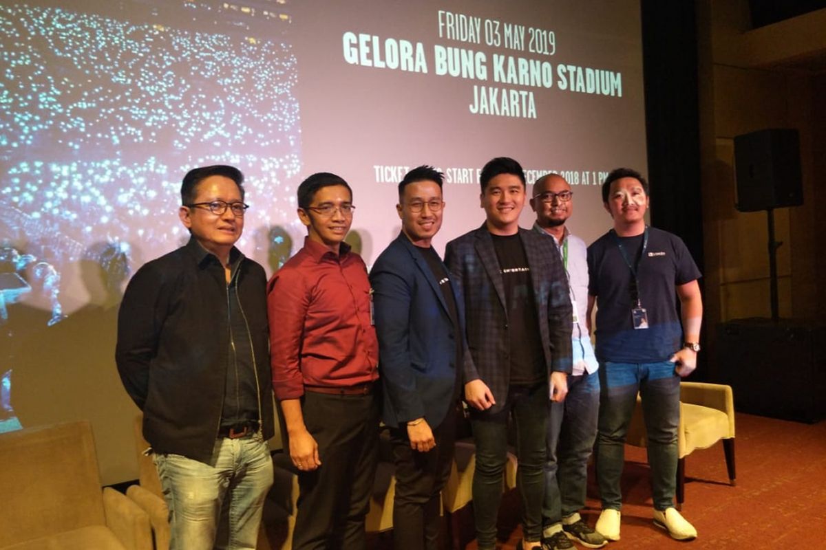 Pihak promotor dan pihak pendukung konser Ed Sheeran dalam Jumpa pers Konser Ed Sheeran Divide World Tour 2019 Jakarta di Lounge XXI Plaza Indonesia, Thamrin Jakarta Pusat, Rabu (28/11/2018).