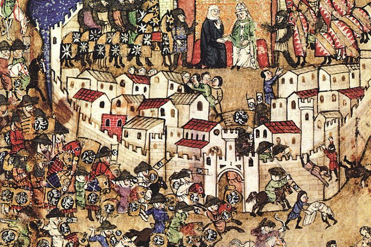Ilustrasi perlawanan Dinasti Mamluk terhadap Tentara Salib pada 1289.