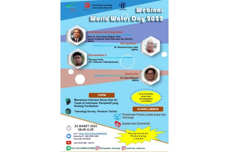 BRIN dan MLI gelar webinar bertajuk 'World Water Day 2022' pada Selasa (22/3/2022)