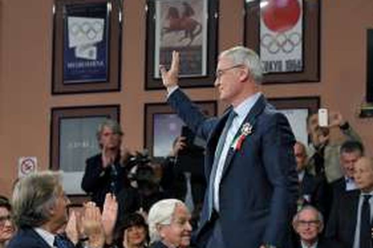 Claudio Ranieri menghadiri acara penghargaan Enzo Bearzot di Roma, Senin (9/5/2016).