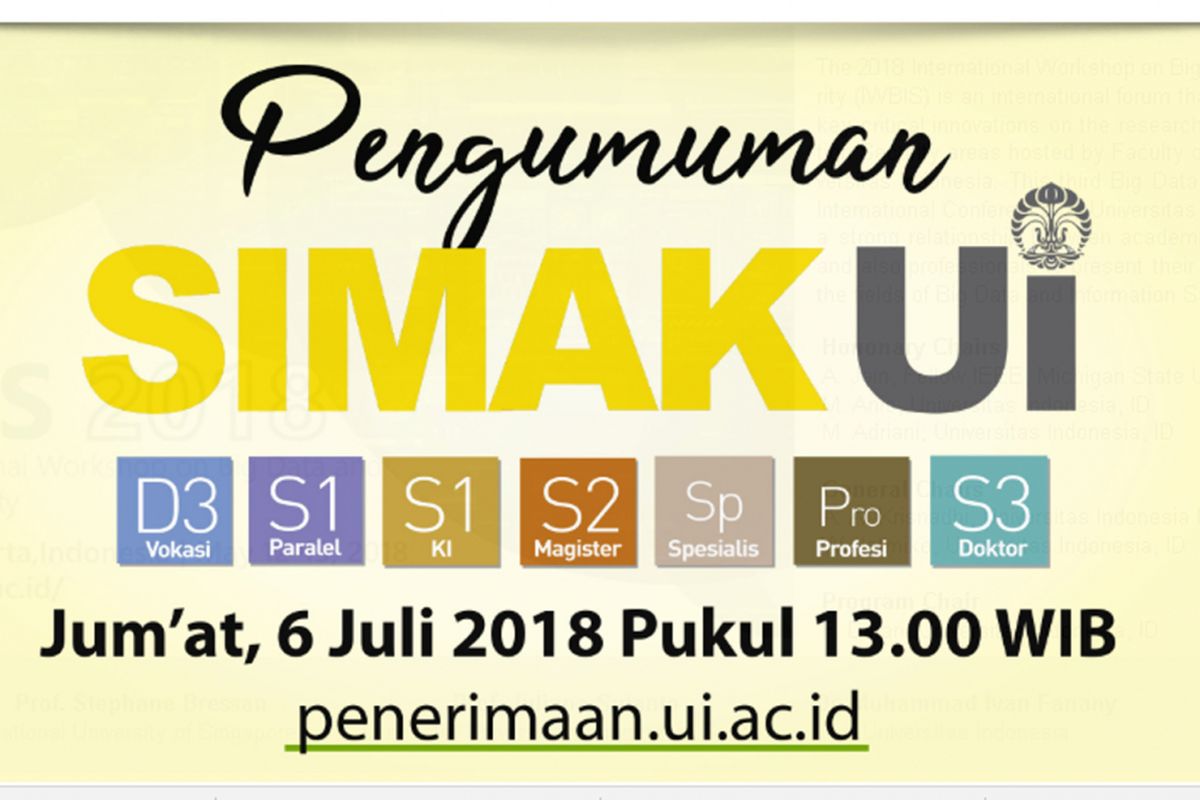 Pengumuman Seleksi Masuk UI (6/7/2018)