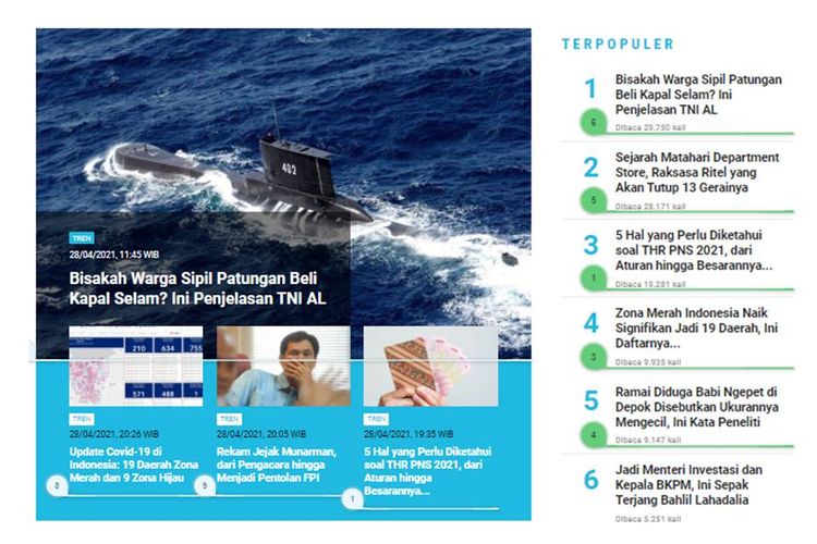 Berita populer Tren, 29 April 2021: Warga yang mau patungan beli kapal selam, seputar pencairan THR.