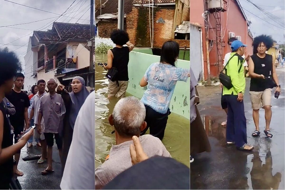 Momen 2 TikToker diusir warga karena membuat konten banjir di Bandar Lampung, Minggu (23/2/2025).