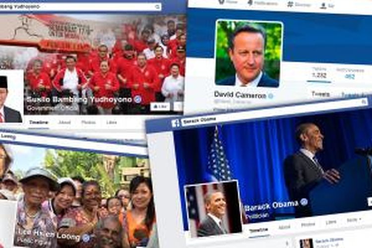 Halaman akun media sosial para pemimpin negara.