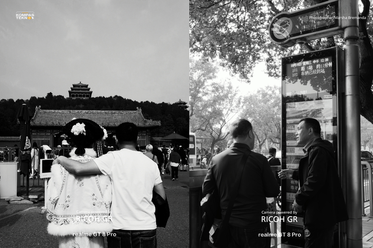 Hasil foto dengan tone High-Contrast BW di Realme GT 8 Pro x Ricoh GR menampilkan perbedaan terang dan gelap yang ekstrem dan efek siluet tegas pada objek foto. 