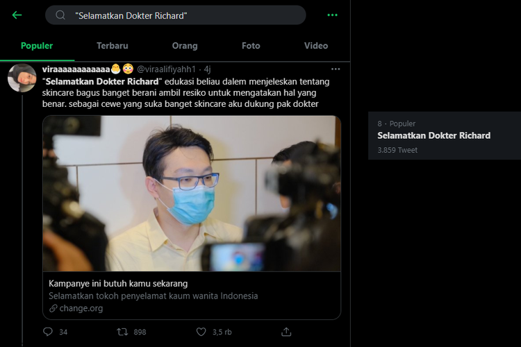 Trending Dokter Richard Lee di Twitter, Sabtu (6/2/2021)