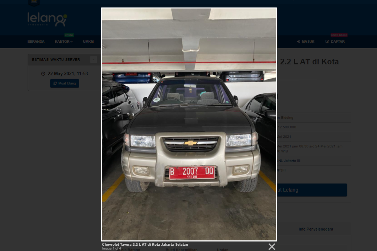 Tangkapan layar Chevrolet Tavera yang akan dilelang pemerintah akhir Mei 2021.