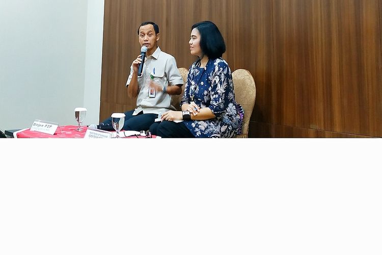 Direktur Jenderal Pencegahan dan Pengendalian Penyakit Kementerian Kesehatan (Kemenkes) Anung Sugihantono dalam konferensi pers di Kantor Kemenkes,Kuningan,Jakarta Selatan, Senin (3/2/2020).