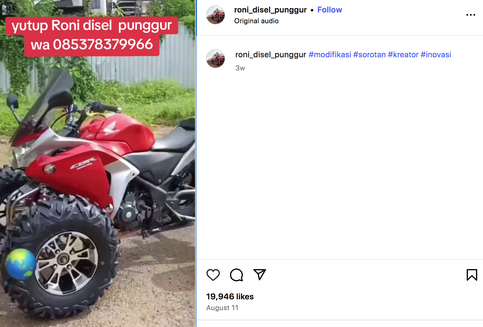 Honda CBR Berubah Jadi Roda Empat ala ATV, Hasil Modif Bengkel Rumahan