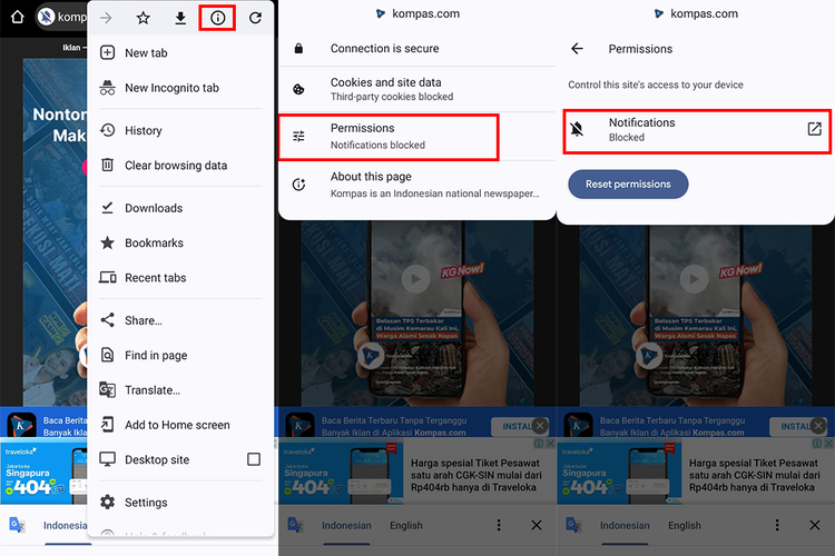 Cara memblokir notifikasi iklan/rekomendasi dari halaman website secara spesifik di Google Chrome