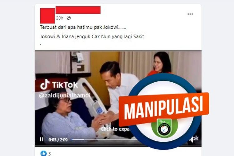 Tangkapan layar Facebook gambar yang menampilkan Jokowi bersalaman dengan Cak Nun
