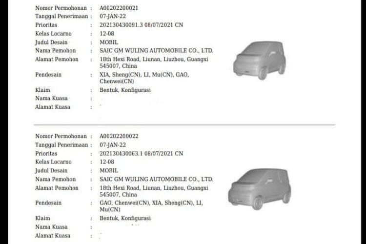 Daftar Desain Mobil Wuling yang Telah Didaftarkan di Indonesia