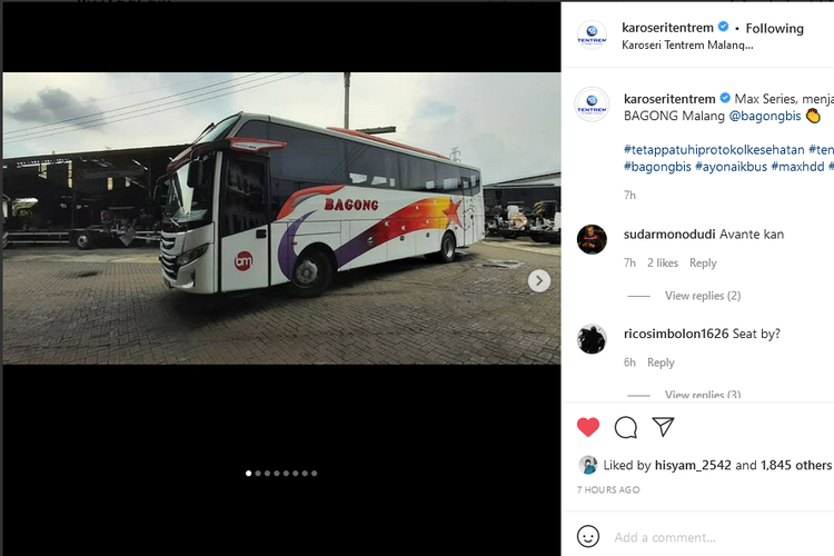 Bus AKAP baru PO Bagong buatan karoseri Tentrem
