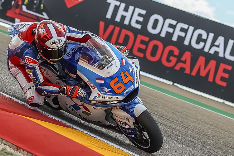 Pebalap Pertamina Mandalika SAG Team, Bo Bendsneyder, saat berlaga pada Moto2 Aragon 2021