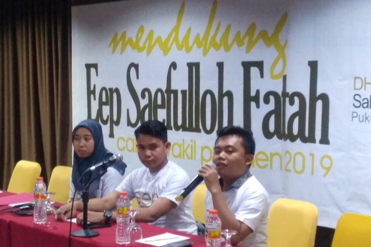 Jaringan Milenial Indonesia (JMI) mendeklarasikan dukungan kepada konsultan politik Eep Saefulloh Fatah sebagai calon wakil presiden 2019. 
