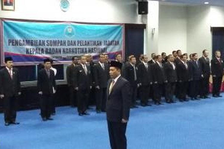 Komisaris Jenderal Budi Waseso, saat pengambilan sumpah jabatan sebagai Kepala Badan Narkotika Nasional, di Gedung BNN, Jakarta Timur, Selasa (8/9/2015).