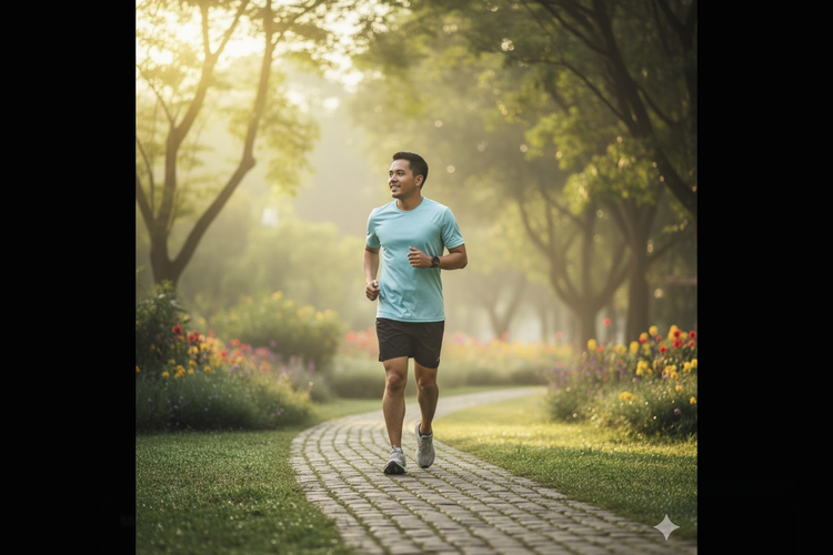 Contoh prompt Gemini AI edit foto sedang lari atau Jogging.