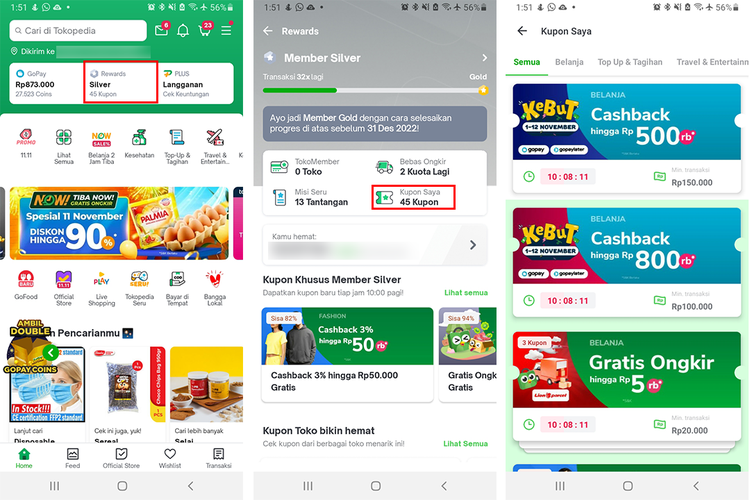 Cara redeem voucher di Tokopedia (KOMPAS.com/Caroline Saskia Tanoto)