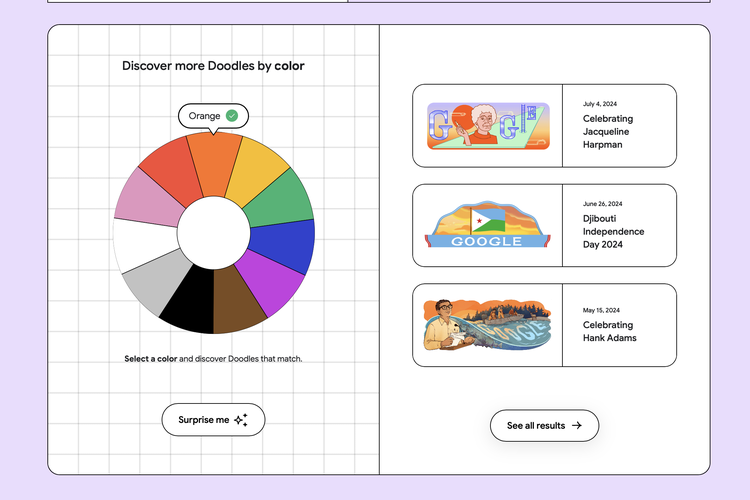 Mencari tema warna Google Doodle tahun ini menggunakan color wheel