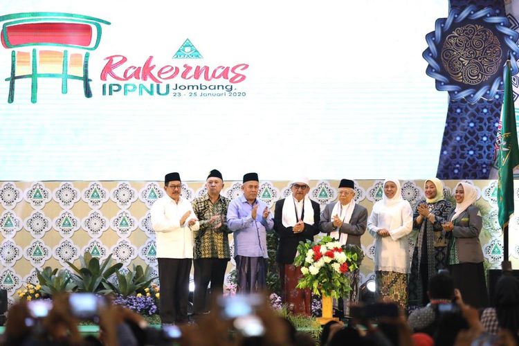 Wakil Presiden KH Maruf Amin saat membuka Rakernas IPPNU di Jombang, Jawa Timur, Kamis (23/1/2020).