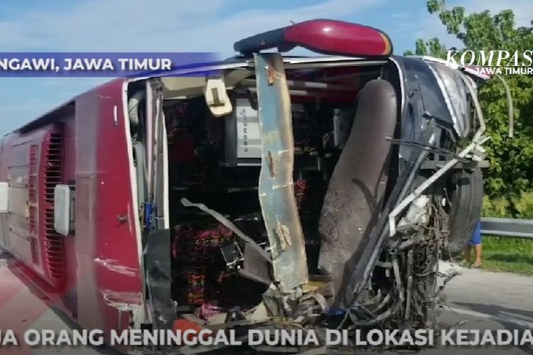 Bus yang ditumpangi kader Partai Hanura, kecelakaan di Tol Ngawi, Jawa Timur, Minggu (4/2/2023).