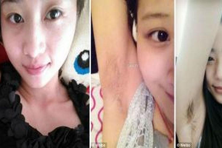 Beberapa perempuan Tionghoa pose selfie pamer bulu ketiak