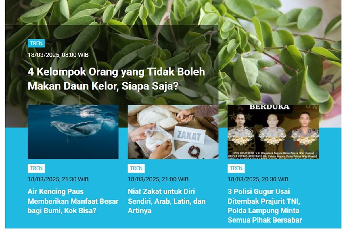 Artikel terpopuler kanal Tren, Selasa (18/3/2025).